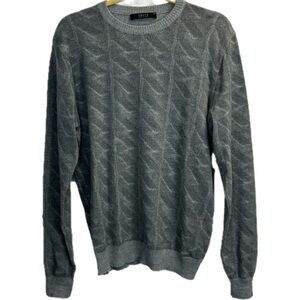 VNECK Made in Italy Men’s Merino Wool Crewneck Geometric Print Gray Sweater Sz L
